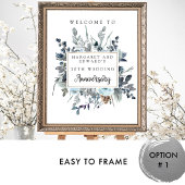 Mariage Floral bleu Affiche de bienvenue anniversa