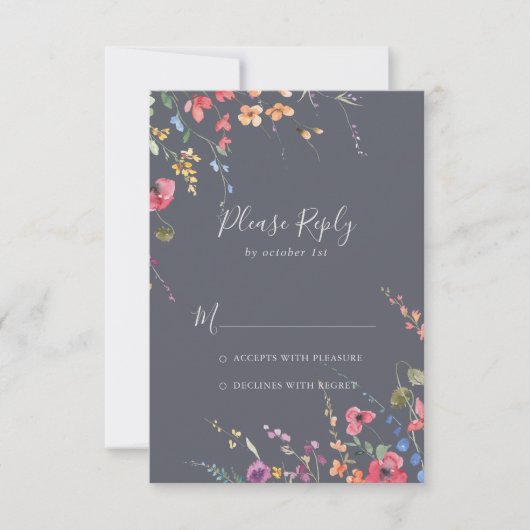 Mariage floral bleu classique RSVP (Devant)