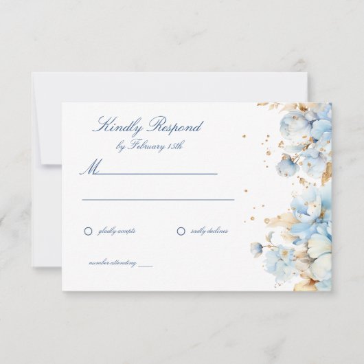 Mariage floral bleu Dusty RSVP (Devant)