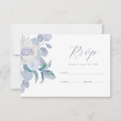 Mariage floral bleu Dusty simple RSVP (Devant)
