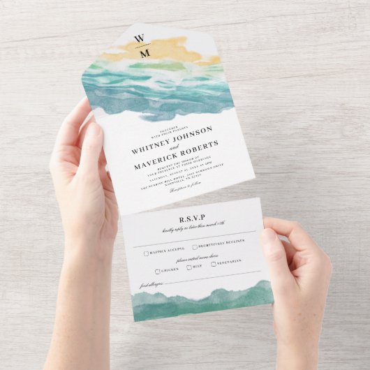 Mariage Floral bleu Dusty sur une seule invitation (Déchirure)