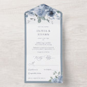 Mariage Floral Bleu Dusty tout en une invitation (À l'intérieur)