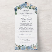 Mariage Floral Bleu Dusty tout en une invitation (À l'intérieur)