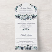 Mariage Floral bleu Dusty tout en une invitation (À l'intérieur)