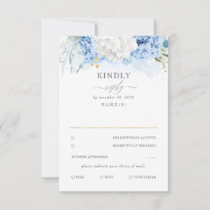 Mariage floral bleu et blanc Dusty RSVP