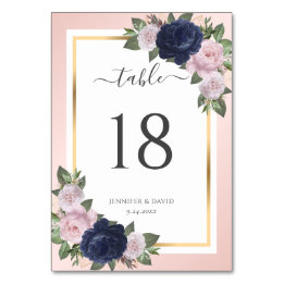 Mariage floral bleu et bleu marine Numéro de table