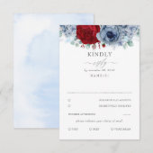 Mariage floral bleu et rouge bordeaux Dusty RSVP (Devant / Derrière)