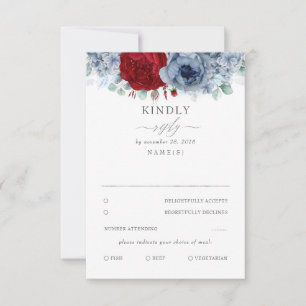 Mariage floral bleu et rouge bordeaux Dusty RSVP
