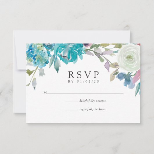 Mariage floral bleu et turquoise Dusty RSVP (Devant)