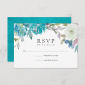 Mariage floral bleu et turquoise Dusty RSVP (Devant / Derrière)