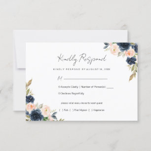 Mariage floral bleu marine et rose pâle RSVP
