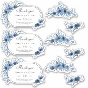 Mariage floral bleu merci autocollant