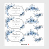 Mariage floral bleu merci autocollant (Feuille)