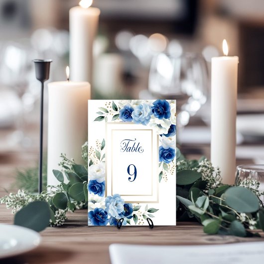 Mariage floral bleu Numéro de table