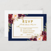 Mariage Floral Bleu Or Bourgogne RSVP (Devant / Derrière)
