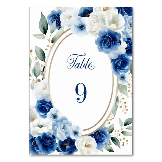 Mariage floral bleu ovale Numéro de table (Par défaut)