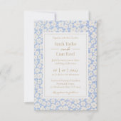 Mariage floral bleu RSVP QR Code et invitation (Devant)
