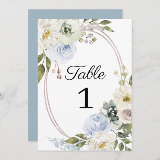 Mariage Floral bleu rustique Numéro de table (Devant / Derrière)