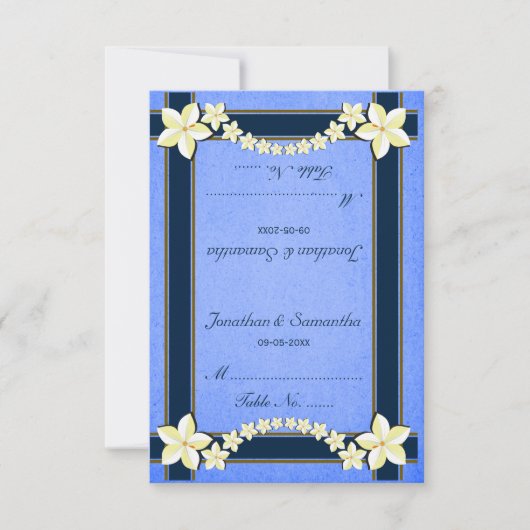 Mariage floral bleu rustique Table Place Cartes (Devant)