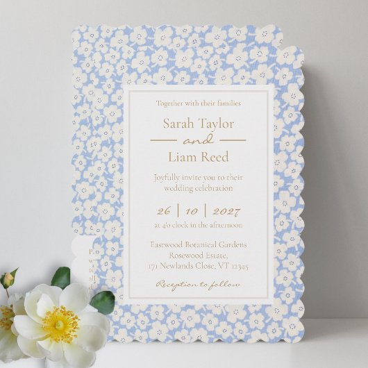 Mariage floral bleu tendance RSVP QR & Invitation