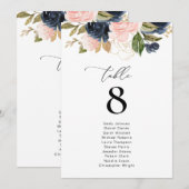 Mariage Floral Blush Et Marine Numéro De Table (Devant / Derrière)