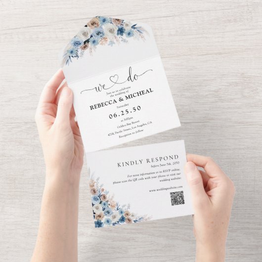 Mariage Floral Boho bleu en une seule invitation (Déchirure)