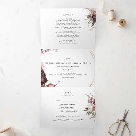 Mariage Floral Boho Bourgogne tout en un triple (Intérieur)