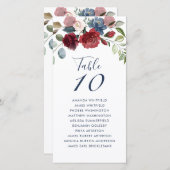 Mariage Floral Bourgogne Numéro de table Carte de  (Devant / Derrière)