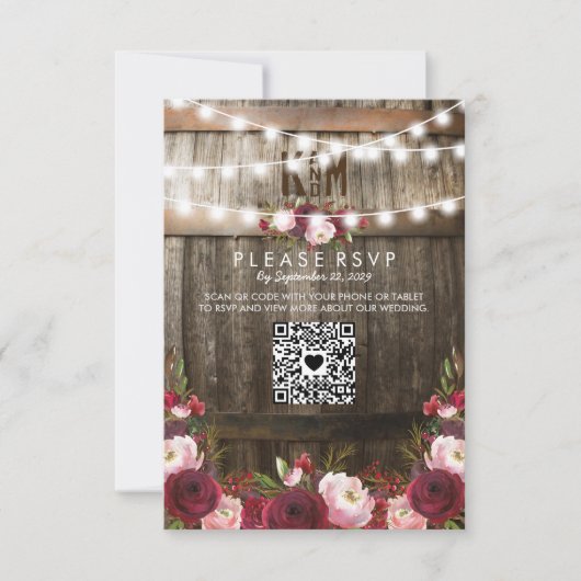 Mariage Floral Bourgogne Rustique QR RSVP (Devant)