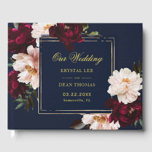 Mariage Floral Burgundy Rouge Foncé Bleu Marine