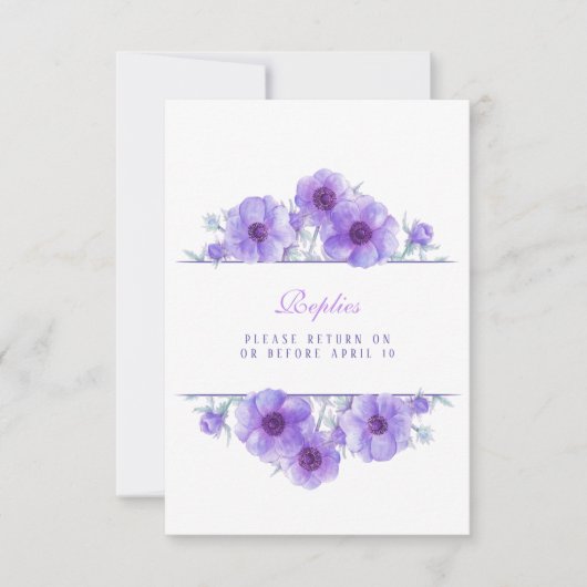 Mariage floral d'anémone blanc violet réponse QR R (Devant)