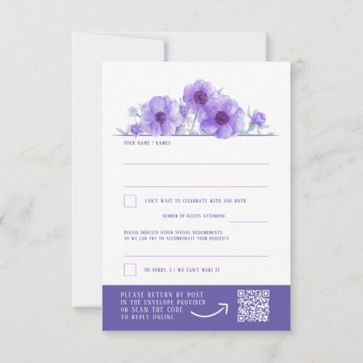 Mariage floral d'anémone blanc violet réponse QR R (Dos)