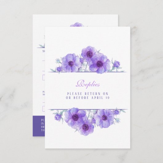 Mariage floral d'anémone blanc violet réponse QR R (Devant / Derrière)