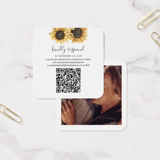 Mariage floral de tournesol photo QR Code carte RS (Bureau)