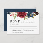 Mariage floral élégant RSVP marine et bourguignonn (Devant / Derrière)