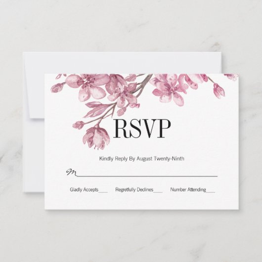 Mariage floral en fleurs de cerisier rose RSVP (Devant)