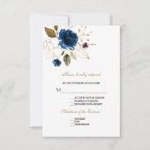 Mariage floral en or bleu blanc blanc RSVP (Devant)