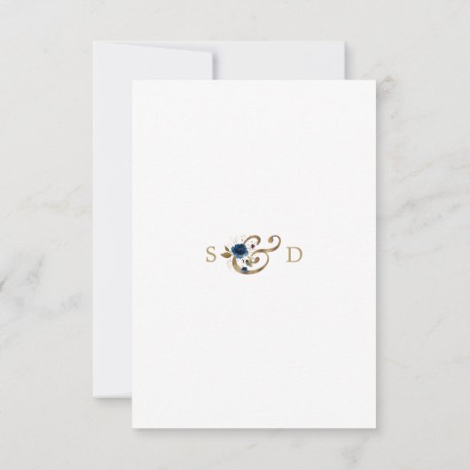Mariage floral en or bleu blanc blanc RSVP (Dos)