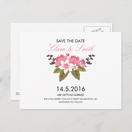 Mariage Floral Enregistrer La Date Carte Postale (Devant / Derrière)