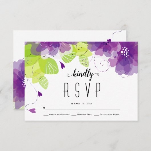 Mariage floral Ethereal fleurs violettes RSVP (Devant / Derrière)