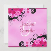 Mariage floral Fuchsia Magenta Light Invitation 5, (Dos)