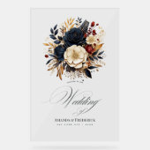 Mariage Floral Gold, Navy et Bourgogne Bienvenue (Recto)