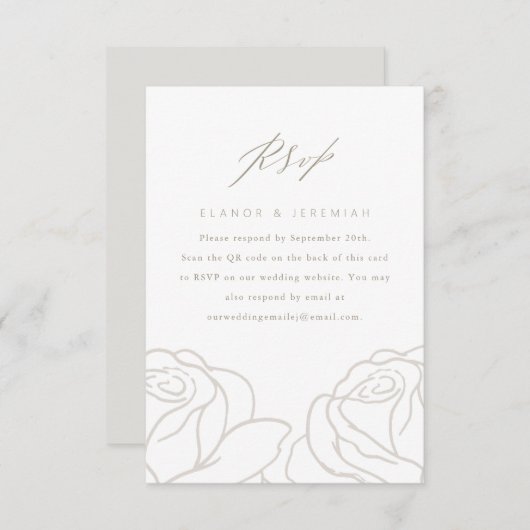 Mariage floral gris chic RSVP avec code QR (Devant / Derrière)