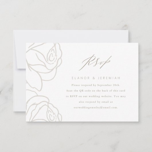 Mariage floral gris élégant RSVP avec code QR (Devant)