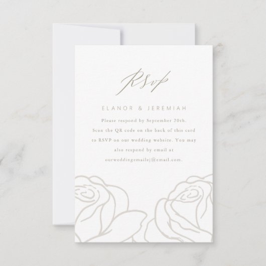 Mariage floral gris élégant RSVP avec code QR (Devant)