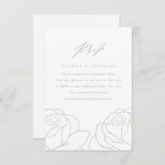 Mariage floral gris élégant RSVP avec code QR (Devant / Derrière)