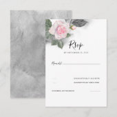 Mariage floral gris et rose RSVP (Devant / Derrière)