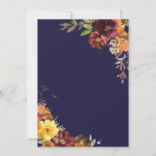 Mariage floral jaune bordeaux Enregistrer la carte (Dos)