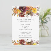 Mariage floral jaune bordeaux Enregistrer la carte (Debout devant)