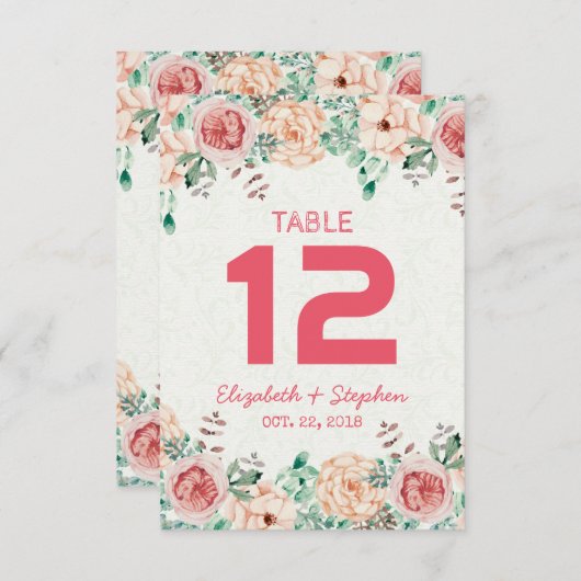 Mariage floral Lieu de siège Numéro de table / Esc (Devant / Derrière)